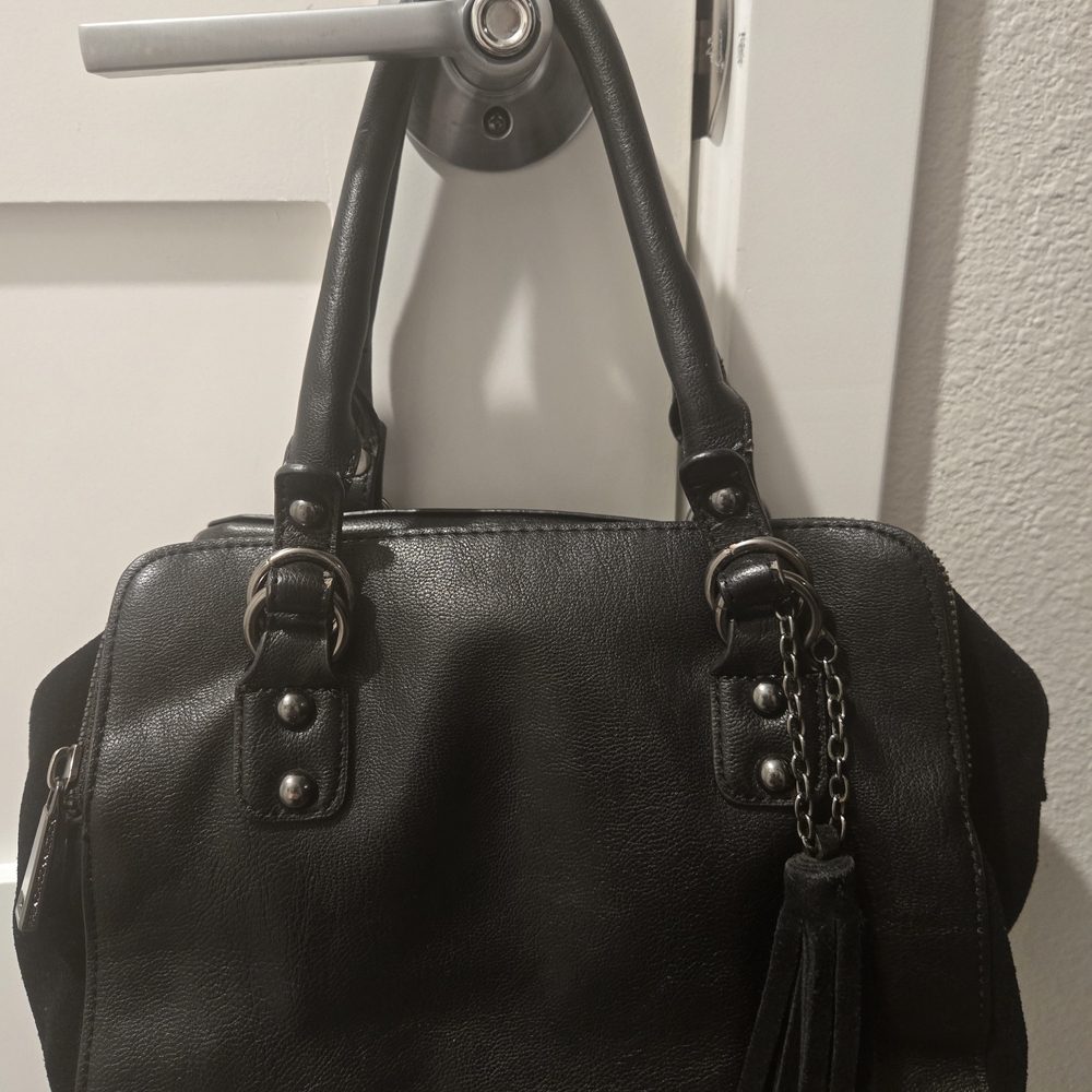French Connection Black Satchel Handbag with Tassel